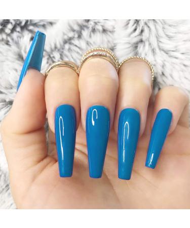 Brishow Long Ballerina Acrylic False Nails - 24pcs Press on Blue Nails for Women & Girls - International Shipping Available - Buy Online on GoSupps.com