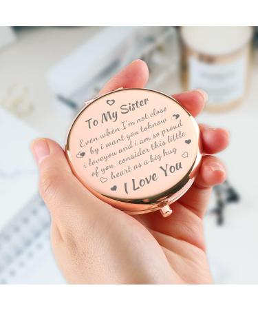 Sister Gifts: Rose Gold Compact Mirror - Birthday, Graduation, Wedding, Valentine's, Thanksgiving Gift Ideas for Sister Bestie - Buy Online on GoSupps.com