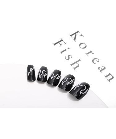 Sethexy Flame False Nails - Medium Ballerina Black Press-On Acrylic Nails (24 pcs) for Women & Girls - Buy Online on GoSupps.com