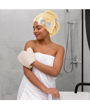 Bow Tie Hair Dryer Cap & Coral Fleece Towel Wrap - Thick Water-Absorbing Hair Drying Hat for Women & Girls - Yellow - Buy Online on GoSupps.com