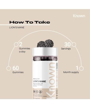 Lions Mane 1000mg Mushroom Gummies by Known | Nootropic Supplement for Cognition, Mood, Immunity & Inflammation | Blueberry Flavour | 60 Vegan Gummies - Buy Online on GoSupps.com