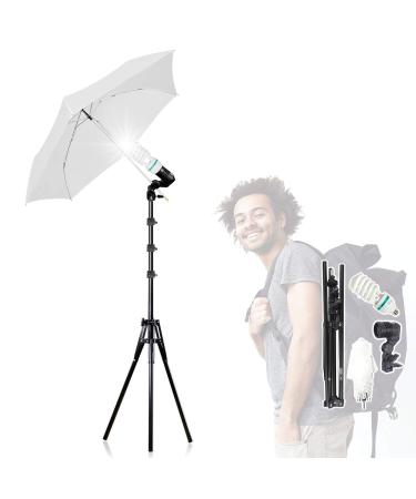 Julius Studio 33" *New* 3-Fold Ultra-Compact Professional Photography Studio Lighting Flash Translucent White Soft Umbrella Kit, Light Holder, 6500K Lighting Bulb, Portrait Shooting, JSAG730 1-Pack