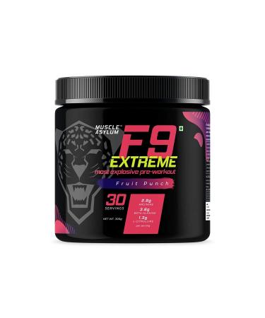 F9 Extreme Pre-Workout Energy Supplement | High Caffeine + Beta Alanine + EAA- Creatine Free - 30 Servings 300gm (Fruit Punch)
