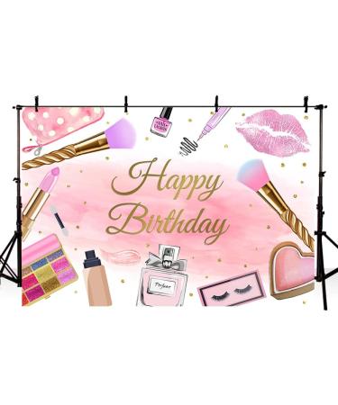 8x6ft Pink Glamour Makeup Spa Happy Birthday Backdrop for Girls and Women - Cosmetics Beauty Photography Background for Party Decoration and Photo Booth Props by MEHOFOND - Buy Online on GoSupps.com