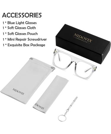 NIDOVIX Square Blue Light Blocking Glasses - Trendy Thick Frame for Men & Women - Non-Prescription Transparent Grey 50mm - Buy Online on GoSupps.com