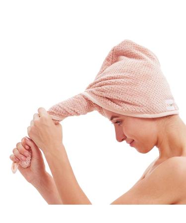 2 Pack Microfiber Hair Towel Wrap with Button - Pink & Beige | Dry Hair Hat for Quick Drying | Bath Hair Cap for Women - Buy Online on GoSupps.com
