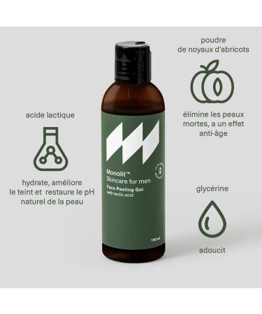 Monolit Lactic Acid Facial Cleansing Gel for Men Apricot Kernel Powder Smoothing Cleansing Moisturizing Formula for All Skin Types 150ml - Buy Online on GoSupps.com