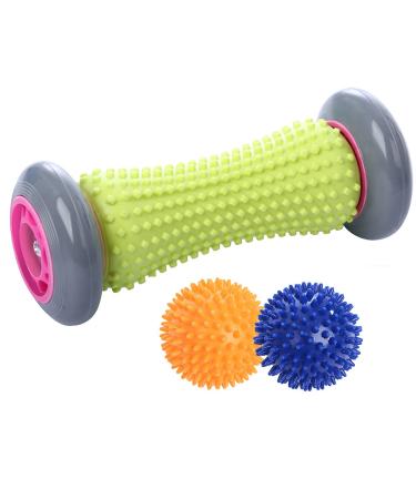Ryson Foot Roller Massage Ball for Relief Plantar Fasciitis and Reflexology Massager for Deep Tissue Acupresssure Recovery for PLA Relax Foot Back Leg Hand Tight Muscle, 1 Roller and 2 Spiky Balls