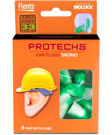 Flents Protechs Reusable Work Ear Plugs - 8 Pairs with Travel Case, NRR 33, Made in USA - Ideal for Construction & Loud Environments - Buy Online on GoSupps.com