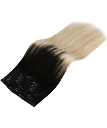 Moresoo 24 Balayage Clip in Hair Extensions 120g Double Weft Dark Roots Black to Blonde Ombre Human Hair 7pcs - #1B/18/60 - Buy Online on GoSupps.com