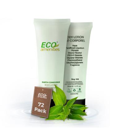 Eco Amenities Travel Size Body Lotion 72 Pack 1 oz Small Tubes with Flip Cap Green Tea Scent Bulk Case of Trial Size Toiletries Individually Packaged Hand Lotion Samples Mini Body Lotion for Guests of Airbnbs BNB...