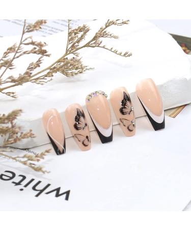 Medium Length Coffin Nude Butterfly Glitter Press on Nails - 24Pcs/Set - Buy Online on GoSupps.com