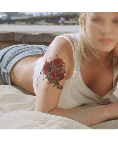 Yesallwas 6 Sheets Rose Temporary Tattoo Sticker - Waterproof Body Art Makeup for Women, Girls, Models - Realistic Arm Tattoos in Blue and Red - Buy Online on GoSupps.com