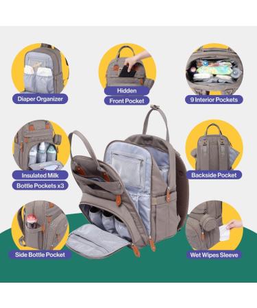BabbleRoo Baby Diaper Bag Backpack - Stylish Khaki Nappy Backpack for Parents | International Shipping Available - Buy Online on GoSupps.com