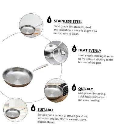 Zerodeko 1 Pc Stainless Steel Non Stick Pan Classic Pan Stainless Steel Cooking Utensils Non-Stick Pan Stainless Cookware Flat Frying Pot Uncoated Pancake Pan 304 Stainless Steel - Buy Online on GoSupps.com