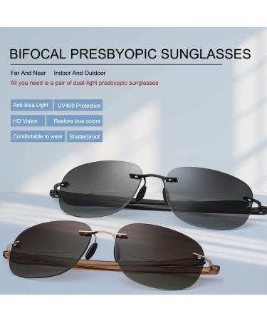 Rimless Bifocal Sunglasses +1.50 Strength UV Protection Sport Readers for Men and Women - Outdoor Driving Safety Eyeglasses in Black/Brown (Gold Frame) | Tinted Lens Shades - Buy Online on GoSupps.com