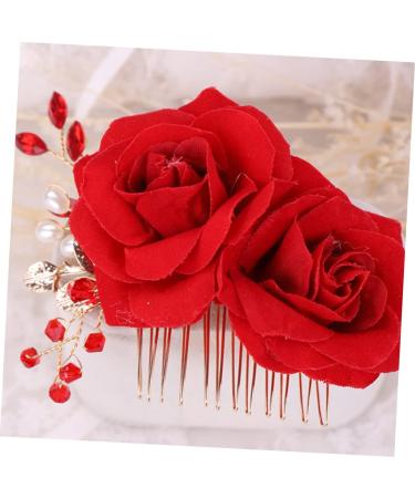 FRCOLOR Flower Hair Comb Wedding Floral Hair Clips Rhinestone Bridal Guirnaldas Para Flower Hair Clip Wedding Headband Bridal Hair Clip Red Bride Flower Headdress Rose Iron Wire - Buy Online on GoSupps.com
