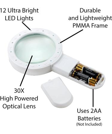 Pineapple LLC Magnifying Glass with Light  30X Handheld Large Magnifying Glass  Lighted Magnifier with 12 LED Lights for Reading  Macular Degeneration  Seniors  Gifts for Elderly  White - Buy Online on GoSupps.com
