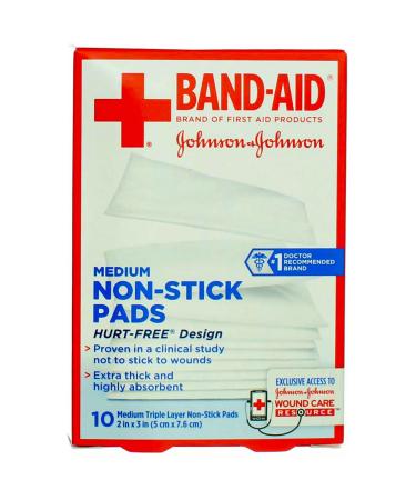 Band-Aid First Aid Pads Medium Non-Stick Pads 10 Count (Pack of 6) Medium 10 Count (Pack of 6)