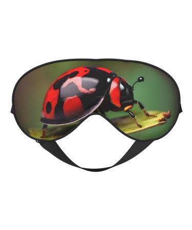 red Ladybug Dasisy Mask for Deep Sleep & Relaxation - Adjustable Soft & Breathable Blindfold for Travel Meditation & More