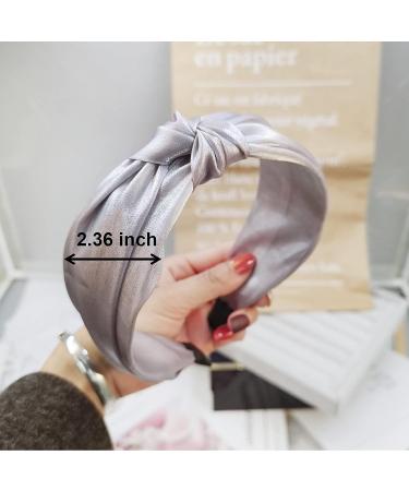 Gray Silk Knotted Wide Headband for Women - Twist Knot Hairband for Party, Casual, Face Washing - Stretchy Hair Hoop - Buy Online on GoSupps.com