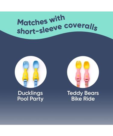 BIBaDO Handi Toddler Cutlery Set - Food Safe Baby Fork and Spoon Set | Utensils for Babies 6 Months+ | Attaches to BIBaDO Coverall Bib | Speedy Dinos - Buy Online on GoSupps.com