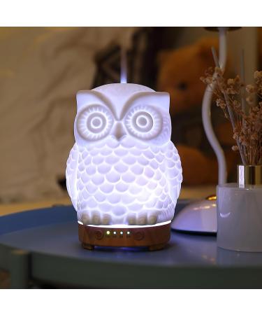 Inrorans 200ml Ceramic Owl Aromatherapy Diffuser | Ultrasonic Cool Fog Essential Oil Humidifier with LED Night Lights - 7 Color Changing - Buy Online on GoSupps.com
