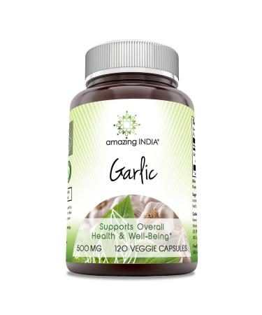 Amazing India Garlic 500 mg 120 Veggie Capsules Supplement | Non-GMO | Gluten-Free