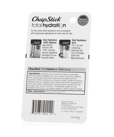 ChapStick Total Hydration Fresh Citrus Lip Balm 0.12 oz (Pack of 2) - Buy Online on GoSupps.com