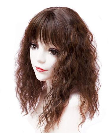 Women's Curly Wavy Synthetic Hairpieces with Bangs for Thinning Hair (14" Thin Black) 14" (Thin) Black