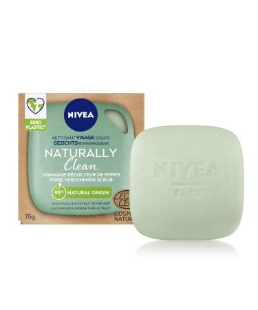 NIVEA NATURALLY Clean Solid Facial Cleanser Pore Minimizing Scrub (1 x 75 g), Soap-free, pH-neutral exfoliating purifying care for the skin