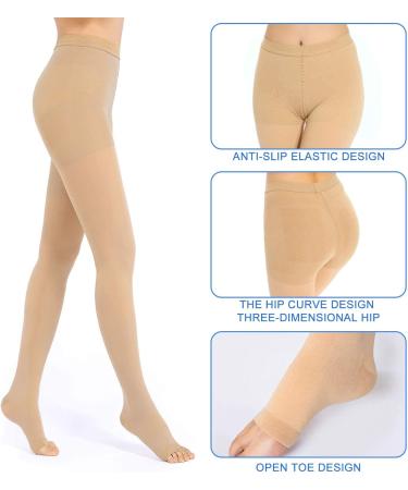 Evolyline 20-30 mmHg Open Toe Compression Tights - Beige XL | Men & Women Graduated Support Pantyhose for Varicose Veins, Edema, Flight, Nursing - Buy Online on GoSupps.com
