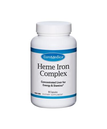 EuroMedica Heme Iron Complex - 90 Capsules - Concentrated Liver for Energy & Stamina - Non-GMO - 45 Servings