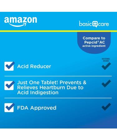 Amazon Basic Care Famotidine Tablets 10mg - 90 Count | Original Strength Acid Reducer for Heartburn Relief - Buy Online on GoSupps.com