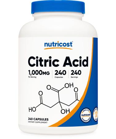 Nutricost Citric Acid 1000mg (1 Gram) 240 Capsules - Gluten Free Non-GMO - Buy Online on GoSupps.com