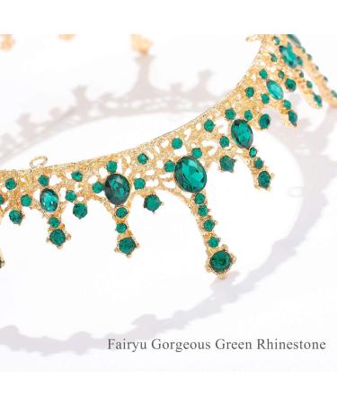 Baroque Wedding Crown Tiara - Rhinestone Gemstone Queen Bridal Crown for Women & Girls (Green/Rose Gold) - Buy Online on GoSupps.com