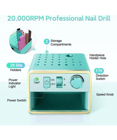 ALLE S Electric Nail Drill Kit - Portable USB Powered with 20000 RPM, 6 Bits & 106 Bands - Green - Buy Online on GoSupps.com
