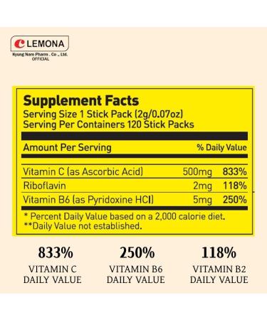 Kyung Nam Pharm LEMONA Official with Vitamin C 500mg, 190 Sticks, Vitamin B6 & B2, Easy to Take for Daily Energy Boost and Immune Support Korean Food, Lemon Flavored - 190 Sticks - Buy Online on GoSupps.com