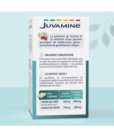 JUVAMINE - Active Drainer - Cherry Tail and Meadowsweet - Promotes Kidney Elimination of Water - 50 capsules of plant origin - Buy Online on GoSupps.com