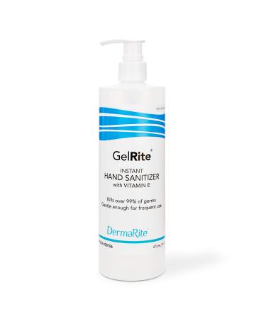 GelRite Instant Gel Hand Sanitizer Pump  16 Ounce - Rinse Free  Waterless - Moisturizing Formula Enriched with Vitamin E  Alcohol Based  No Sticky Residue - Kills 99.99% of Germs Instantly