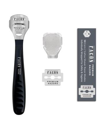 50 Blades + Facn Professional Pedicure Callus Shaver Remover - Premium Salon Quality Surgical Grade Stainless Steel - Removes Calluses, Corns & Rough Skin