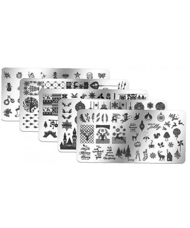 6Pcs Christmas Theme Nail Art Plates Image Stamp Templates Stamping Kit For DIY Print Manicure Salon Design