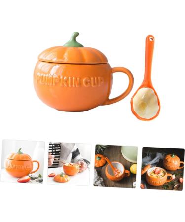 Abaodam Pumpkin Shape Cup 3 Sets Halloween Pumpkin Cups Retro Pumpkin Mug Milk Cup with Lid Porcelain Coffee Ceramics - Buy Online on GoSupps.com