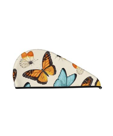 Microfiber Hair Drying Cap Butterflies Hair Towel Cap Soft Absorbent Hair Towel Towel Wrap with Button Quick Dry Fast Drying Hair Capsfor Curly Long & Thick Hair