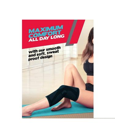 Compression Knee Brace for Arthritis & Weight Lifting Support | Anti-Slip Grip for All Sports - Black Blue Medium - Buy Online on GoSupps.com