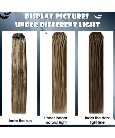 Buy Hetto Clip-In Real Hair Extensions - Dark Brown Highlight #4/27 120g 40cm | Remy Human Hair Clip-Ins for Effortless Volume - Buy Online on GoSupps.com