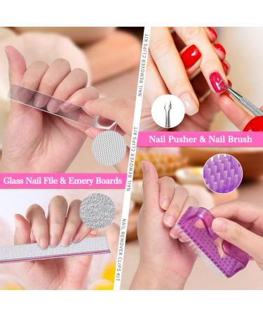 Gel Polish Remover Kit - MORGLES 10pcs Nail Remover Clips, 300pcs Nail Wipe Cotton Pads, Nano Glass Nail File, Cuticle Pusher, Grit 100/180 Nail File, Brushes - Purple - Buy Online on GoSupps.com