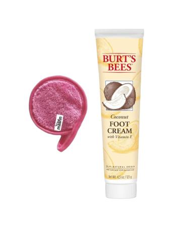Coconut Foot Cream 4.3 oz - Feet Cream with Intense Hydration for Dry Cracked Heels Includes Makeup Cleansing Cloth Dry Foot Cream with Vitamin B5 & Natural Oils (Pack of 1)