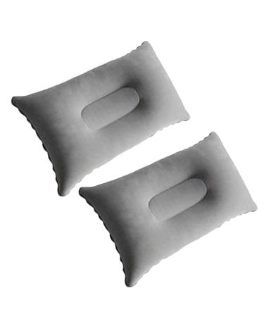 Dogxiong 2 Pack Ultralight Inflatable Pillow Small Squared Flocked Fabric Air Pillow Beach Pillow for Hiking Camping Traveling Napping Desk Rest Neck Lumbar Support(Gray)
