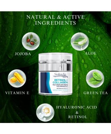 Sulayla Beauty Retinol+ Collagen Day & Night Anti-Aging Face Moisturizing Cream with 5% Hyaluronic Acid & Vitamin E | The Best Anti Aging Cream to Reduce Wrinkles & Age Spots for Women - Buy Online on GoSupps.com